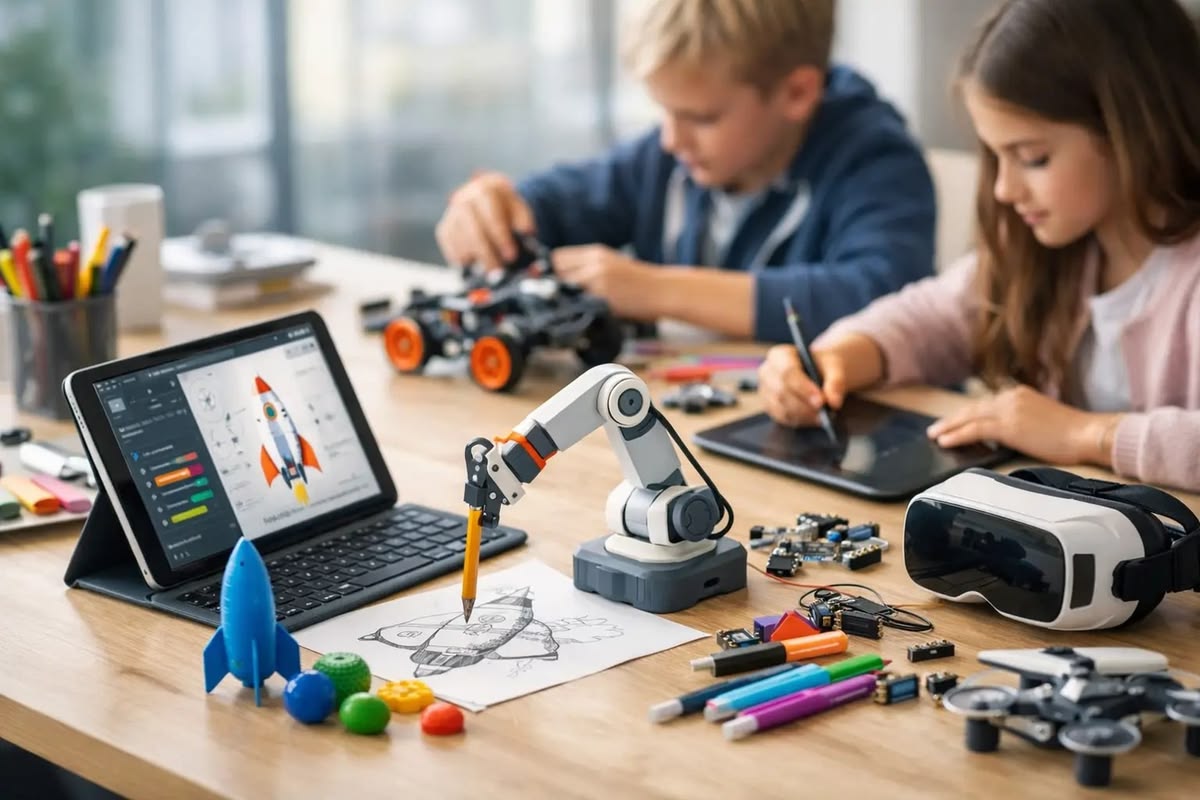 Estudiantes diseñando en 3D y armando robótica