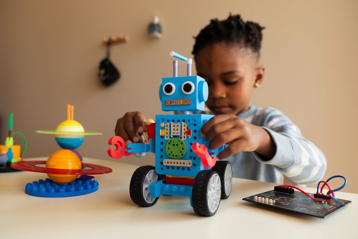 Estudiante armando su propio robot