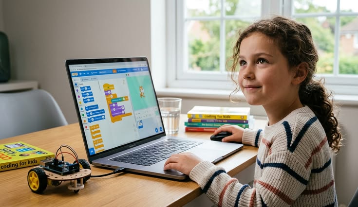 Estudiante escribiendo su primer código